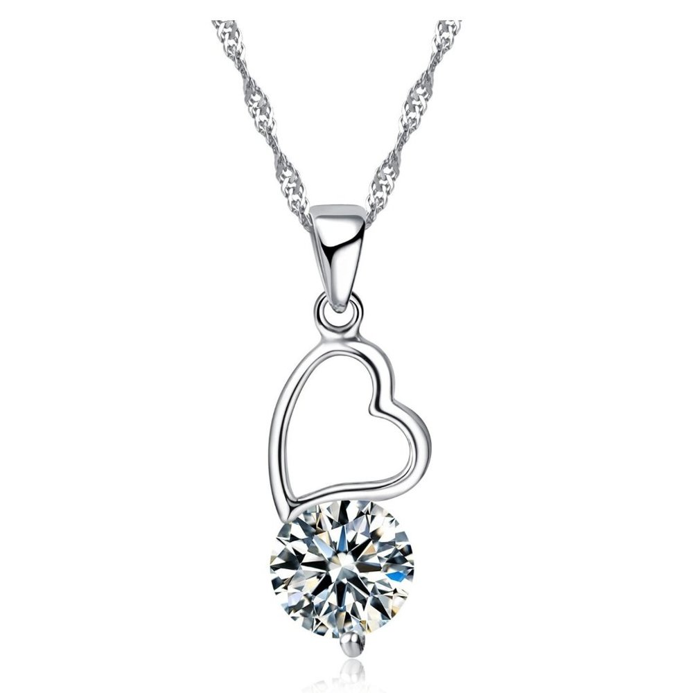 NEW ❤️ Cute Drop Heart 925 Sterling Silver Bundle Necklace Earrings - Picture 4 of 4